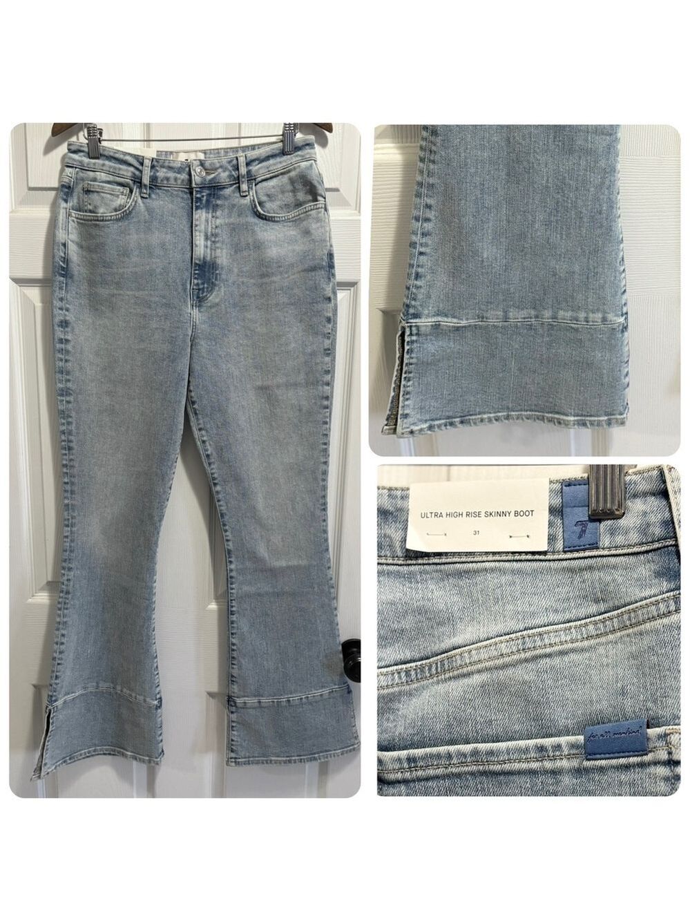 NWT 7 For all Mankind Ultra High Rise Skinny Boot Jeans with Split Hem Size 31